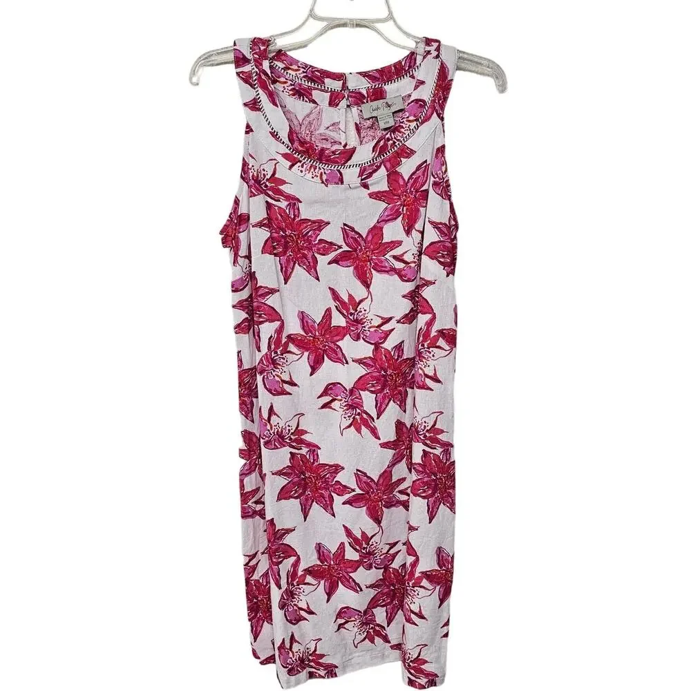 Charlie Paige Sleeveless Shift Dress Pink Floral Print Womens Size M Bohemian